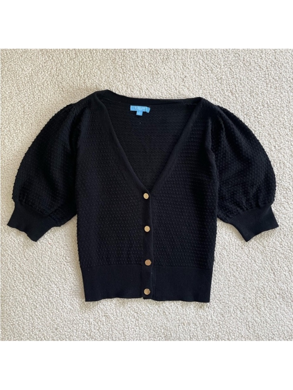 Draper James Black Puff Sleeve‎ minimalist casual old money top S
